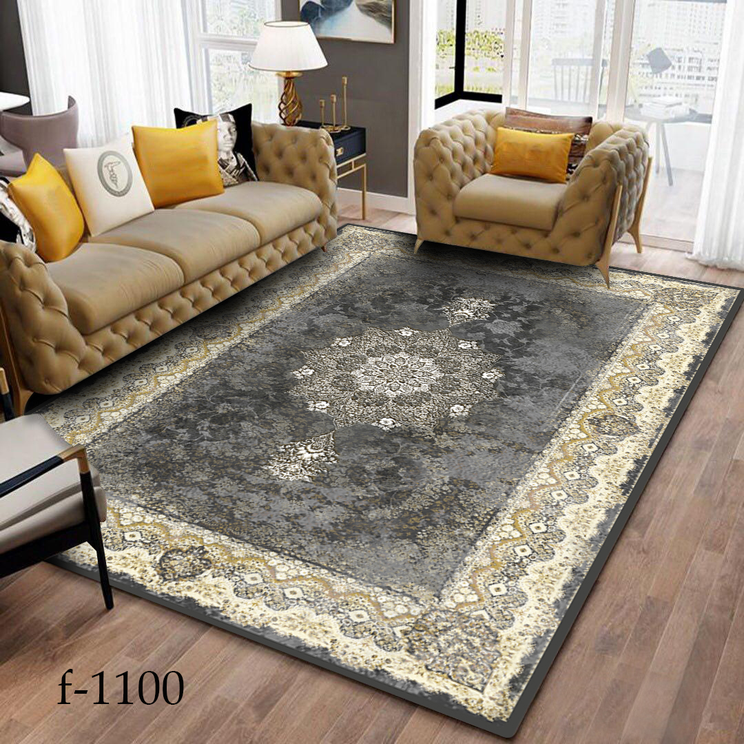 روفرشی کشدار مخمل شانل 4متری طوسی طلایی f-1100 (نسخه‌تیره)