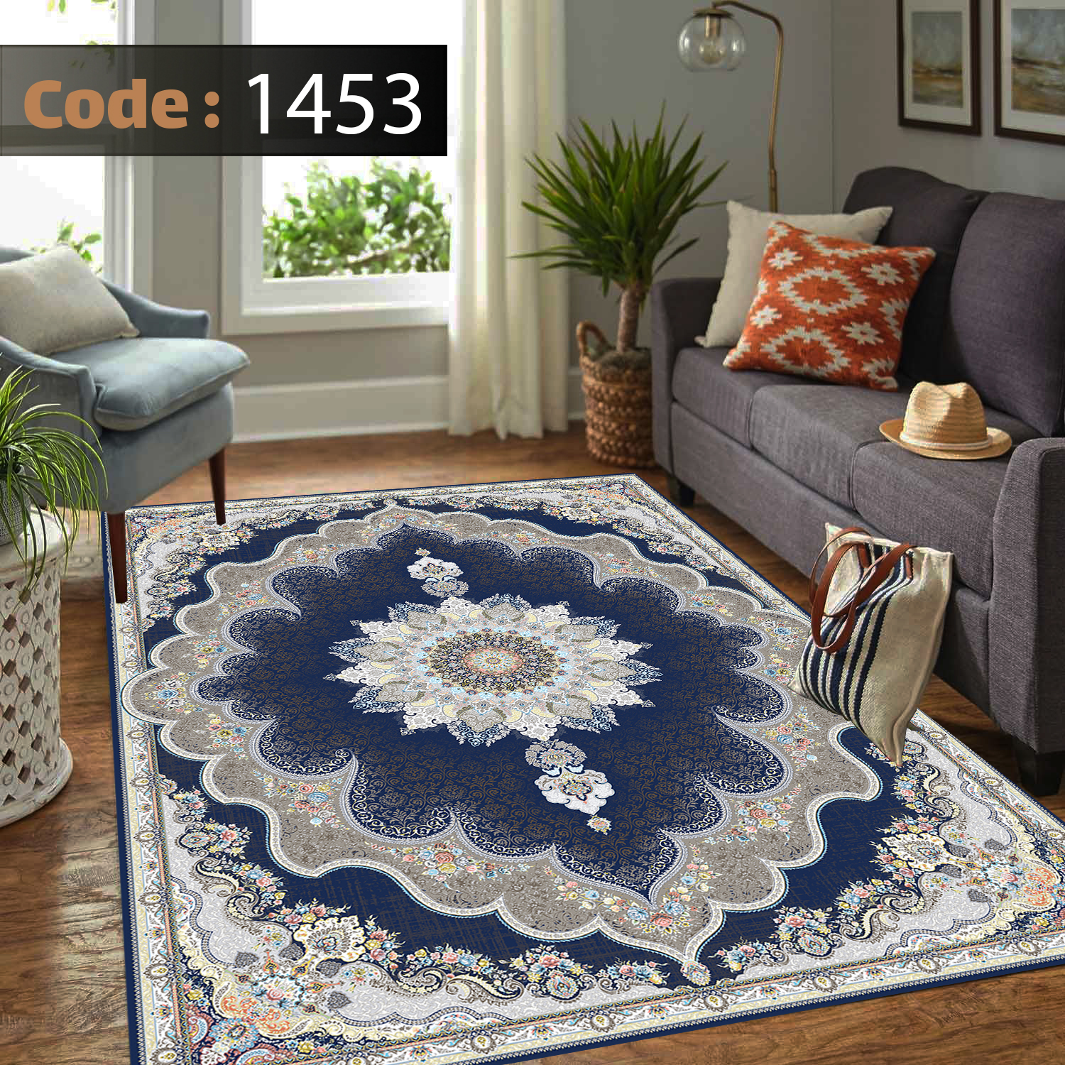 روفرشی کشدار مخمل شانل سرمه ای 12متری 1453